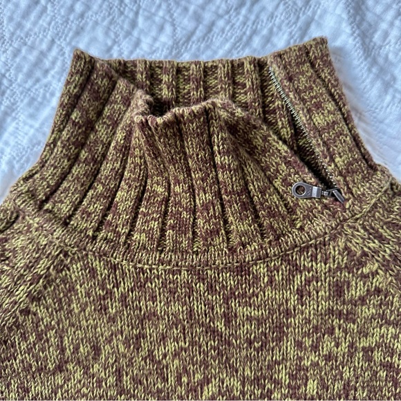 Mock neck brown green knit sweater 100% cotton ribbed knit gorpcore granola - Picture 3 of 5